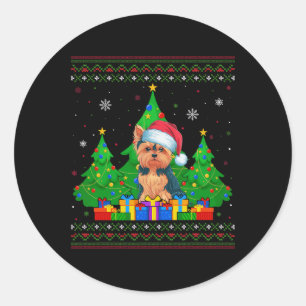 Ugly Sweater Christmas Tree Santa Hat Yorkie Dog X Classic Round Sticker