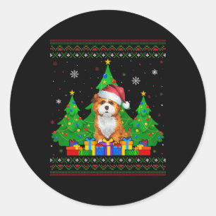 Ugly Sweater Christmas Tree Santa Hat Zuchon Dog X Classic Round Sticker