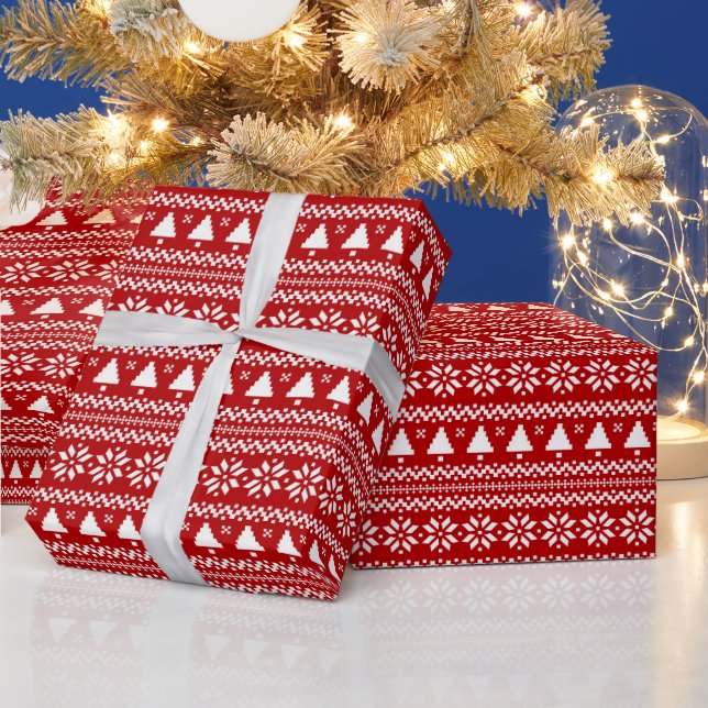 Ugly Sweater Christmas Trees & Snowflakes Wrapping Paper (Holidays)