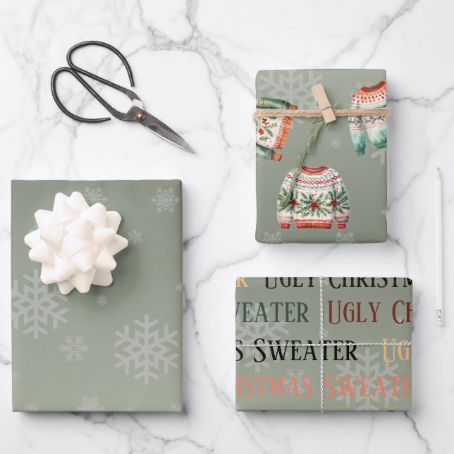 Ugly Sweater  Christmas Wrapping  Paper Set of 3 (Front)