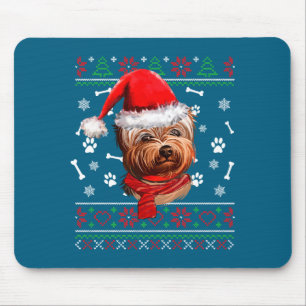 Ugly Sweater Christmas Yorkie Dog Santa Hat Pajama Mouse Mat