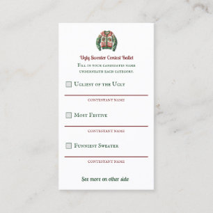 Ugly Sweater Contest Voter Ballet Business Card