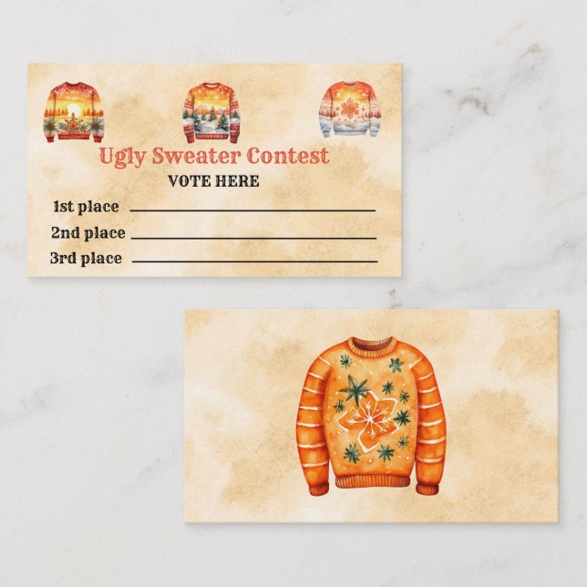 Ugly Sweater Contest Voting Cards (Front/Back)