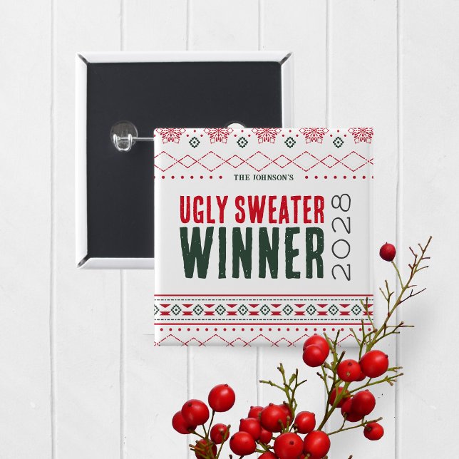 Ugly Sweater Contest Winner Prize Button (Ugly Christmas Sweater Holiday Competition Contest Prize Button for the Winner )