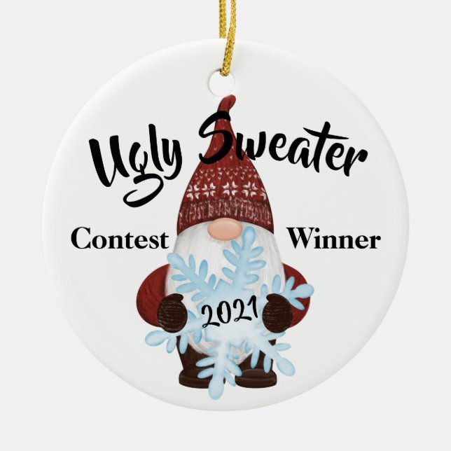 Ugly Sweater Contest Winner Prize Trophy Ornament (Front)