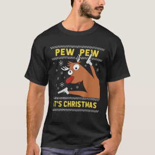 Ugly Sweater Crazy Reindeer Funny Pew Pew Its Chri
