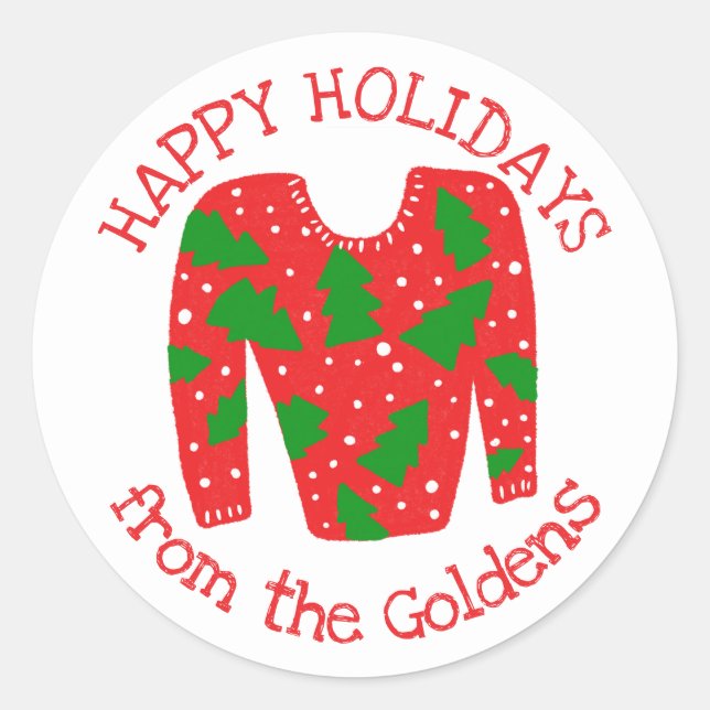 Ugly Sweater CUSTOM Holiday Christmas  Classic Round Sticker (Front)