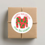 Ugly Sweater CUSTOM Holiday Christmas  Classic Round Sticker<br><div class="desc">Use these sweet whimsical stickers for your holiday gifts, party invitations. Hand drawn by me for you. Fully editable, add your own text or background colour. THANK YOU FOR SUPPORTING INDEPENDENT ARTISTS! All artwork and designs are created by me. I love to draw and paint! Thanks for shopping with me...</div>