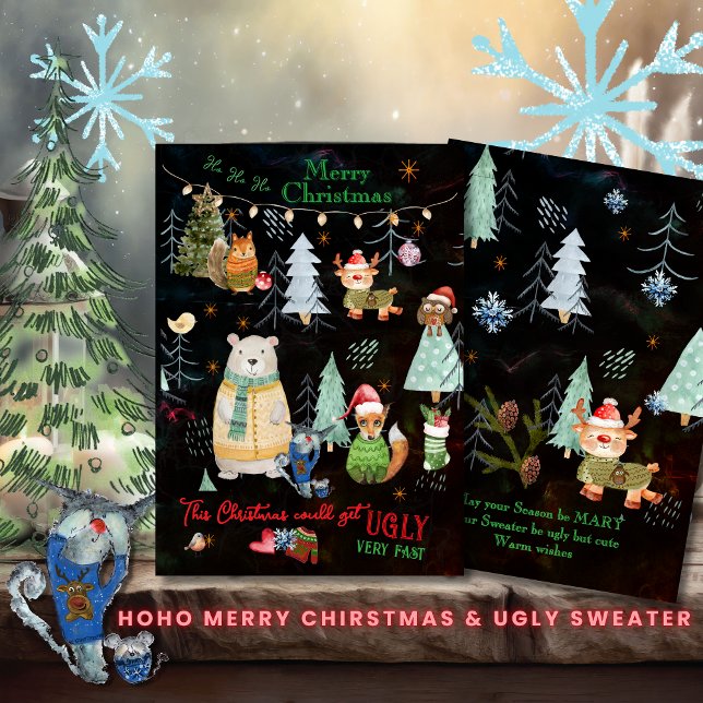 Ugly Sweater Cute Nordic Animals Holiday Card (Ugly Sweater Cute Nordic Animals Holiday Card)