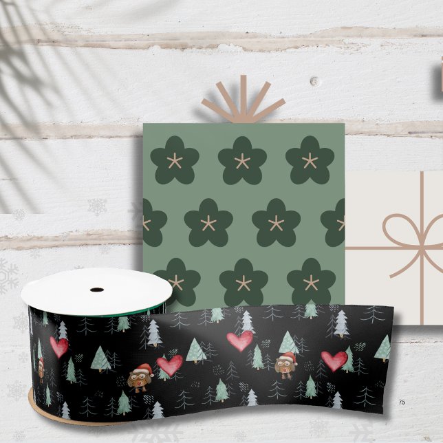 Ugly Sweater Cute owl & heart Satin Ribbon (Ugly Sweater Cute owl & heart Satin Ribbon)