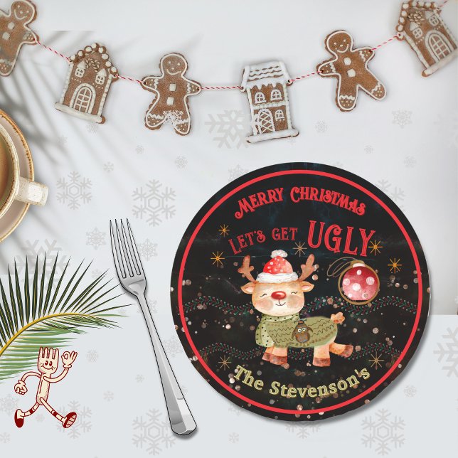  Ugly Sweater Deer & Owl Holiday Paper Plate (Ugly Sweater Deer & Owl Holiday Paper Plates (Front))