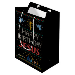 Ugly Sweater Design Happy Birthday Jesus Religious Medium Gift Bag