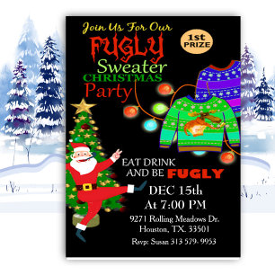 Ugly Sweater Eat Drink Be Fugly Christmas Party Invitation