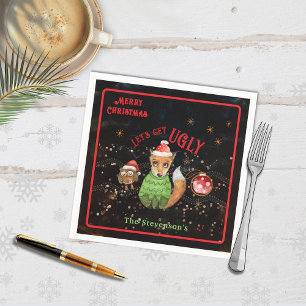 Ugly Sweater Fox & Owl Holiday Napkin