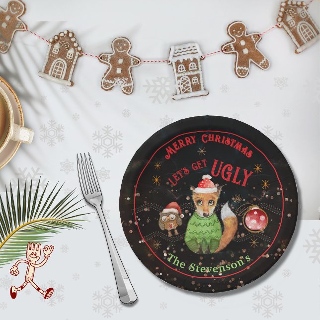  Ugly Sweater Fox & Owl Holiday Paper Plate (Ugly Sweater Fox & Owl Holiday Paper Plates)