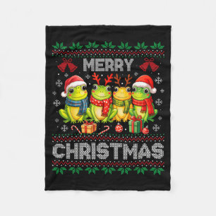Ugly Sweater Frogs Santa Hat Reindeer Xmas Frog Lo Fleece Blanket
