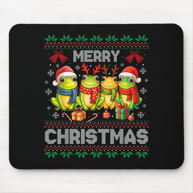 Ugly Sweater Frogs Santa Hat Reindeer Xmas Frog Lo Mouse Mat (Front)