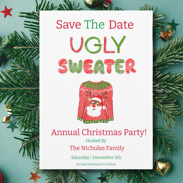 Ugly Sweater Funny Reindeer Christmas Party Save The Date (Creator Uploaded)