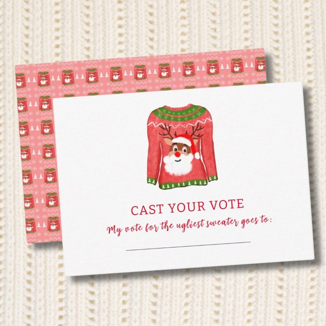 Ugly Sweater Funny Reindeer Christmas Party Voting Enclosure Card (Creator Uploaded)