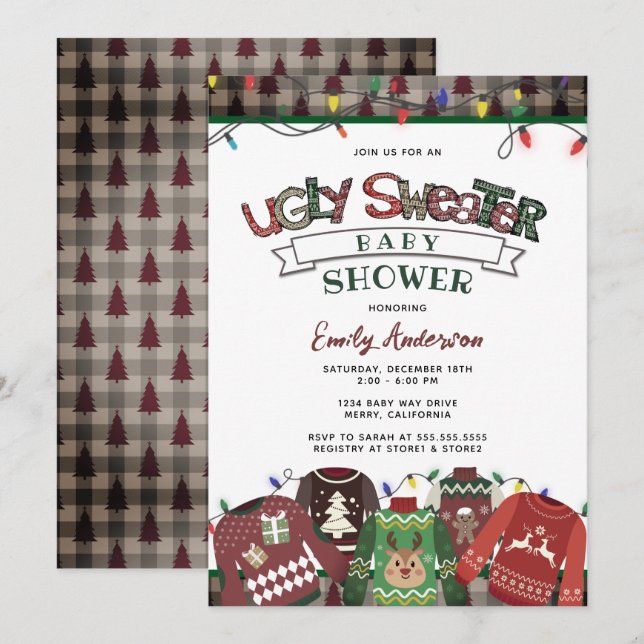 Ugly Sweater Gender Neutral Holiday Baby Shower Invitation (Front/Back)