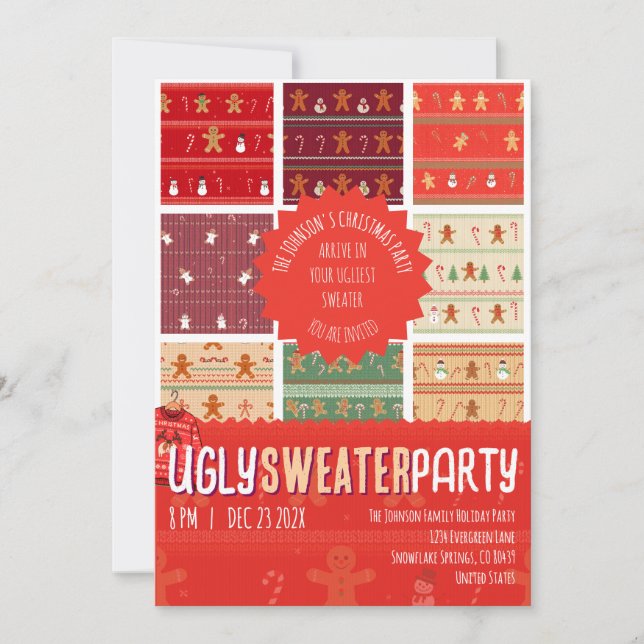 Ugly Sweater Gingerbread Knit Christmas Party Invitation (Front)