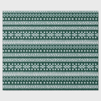 Ugly Sweater Green & White Faux Knitted Snowflakes Wrapping Paper