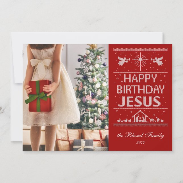 Ugly Sweater Happy Birthday Jesus Christian Photo  (Front)