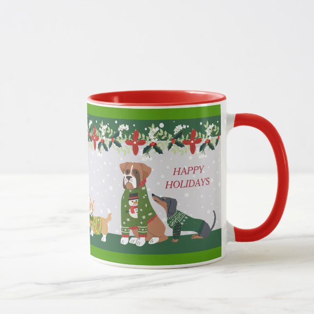 Ugly Sweater Happy Holidays Dog Christmas Party Mug (Right)