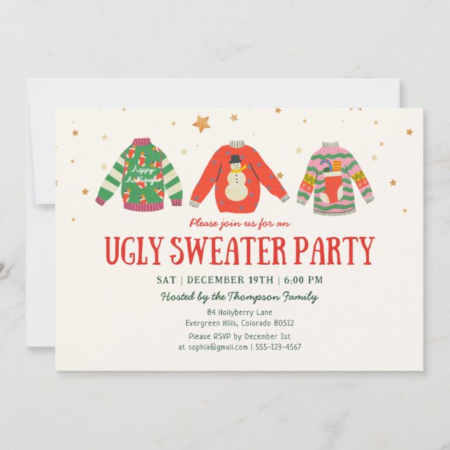 Ugly Sweater, Holiday Party Invitation (Front)
