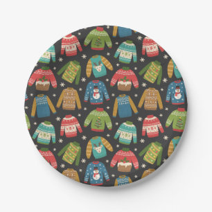 Ugly Sweater Holiday Pattern Paper Plate