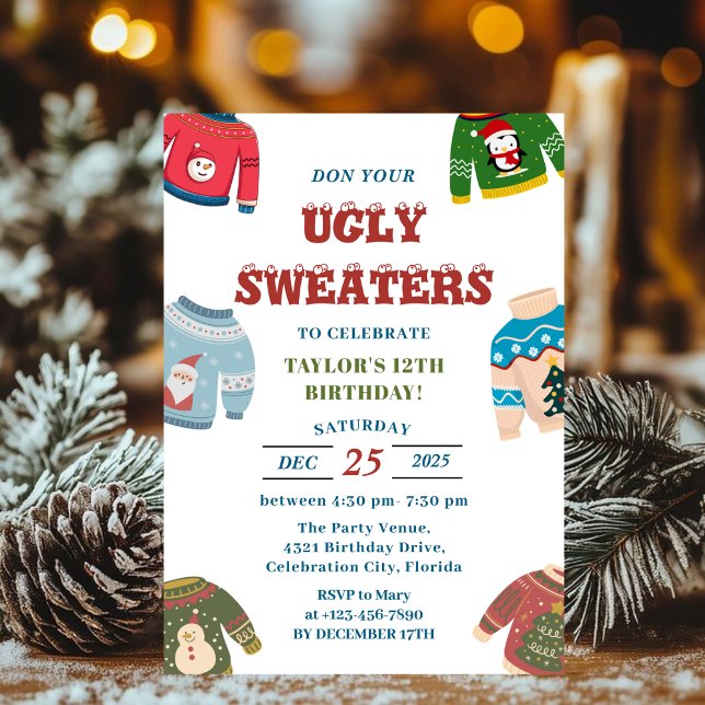 Ugly Sweater Holiday winter Birthday Party Invitation (Creator Uploaded)