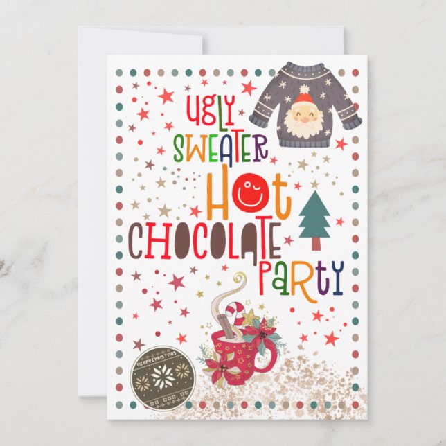 Ugly Sweater Hot Chocolate Christmas Party Invitation (Front)