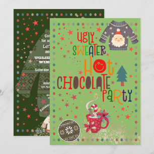 Ugly Sweater Hot Chocolate Green Christmas Party Invitation