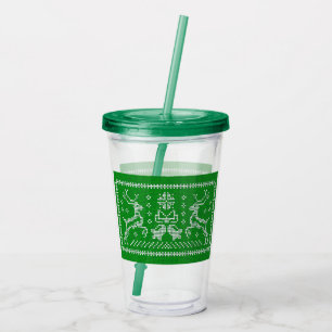 Ugly sweater jingle bells Christmas deers green Acrylic Tumbler