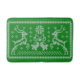 Ugly sweater jingle bells Christmas deers green Bath Mat