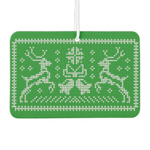 Ugly sweater jingle bells Christmas deers green Car Air Freshener