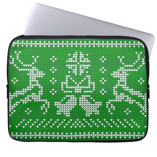 Ugly sweater jingle bells Christmas deers green   Laptop Sleeve (Front)
