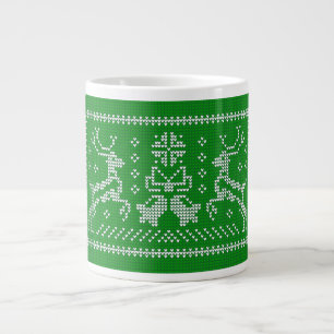 Ugly sweater jingle bells Christmas deers green Large Coffee Mug