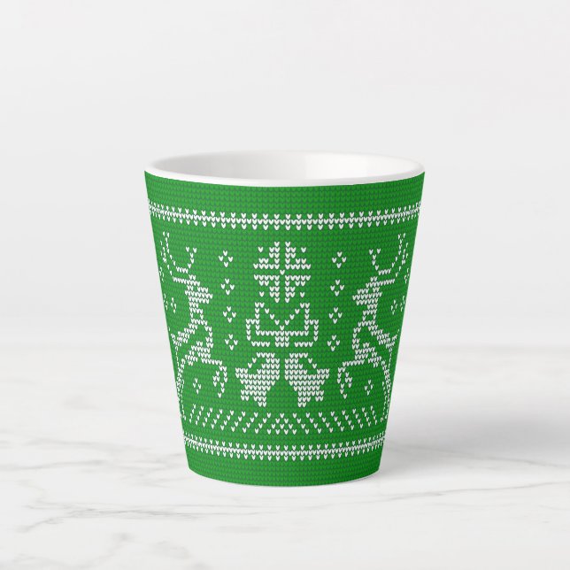 Ugly sweater jingle bells Christmas deers green  Latte Mug (Front)