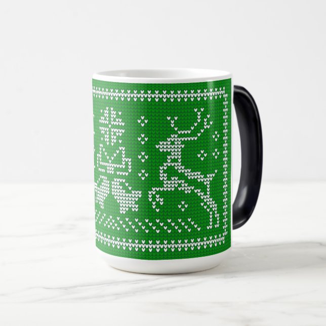 Ugly sweater jingle bells Christmas deers green Magic Mug (Front Right)