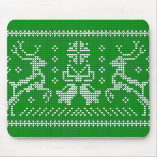 Ugly sweater jingle bells Christmas deers green Mouse Mat