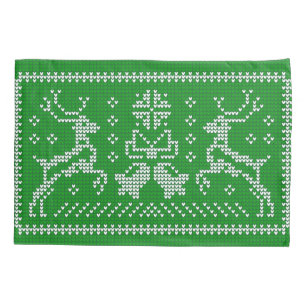 Ugly sweater jingle bells Christmas deers green Pillowcase