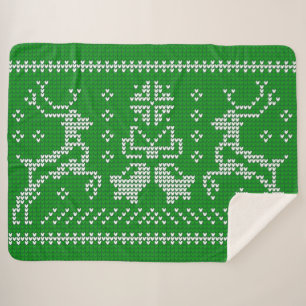 Ugly sweater jingle bells Christmas deers green Sherpa Blanket