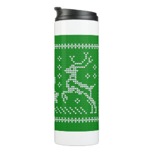 Ugly sweater jingle bells Christmas deers green  Thermal Tumbler