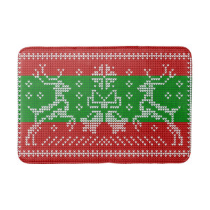 Ugly sweater jingle bells Xmas reindeers crochet Bath Mat