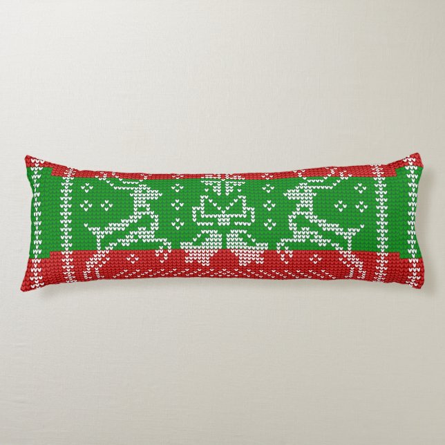 Ugly sweater jingle bells Xmas reindeers crochet Body Cushion (Front)