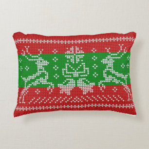 Ugly sweater jingle bells Xmas reindeers crochet Decorative Cushion