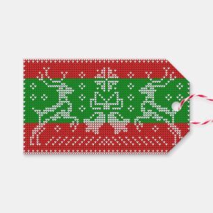 Ugly sweater jingle bells Xmas reindeers crochet Gift Tags