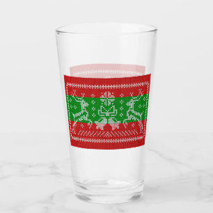 Ugly sweater jingle bells Xmas reindeers crochet Glass