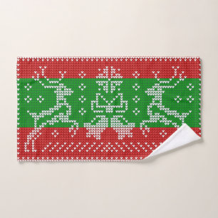 Ugly sweater jingle bells Xmas reindeers crochet Hand Towel